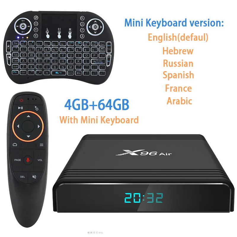 ТВ коробка X96 воздуха Amlogic S905X3 set top tv Box, Wi-Fi, Netflix Media Player голосового помощника Android 9,0 4 Гб 64 Гб оперативной памяти, 32 Гб встроенной памяти, ТВ коробка - Цвет: 64 Airmouse keyboard