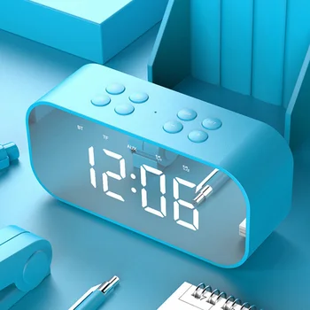 

Column Subwoofer Wireless Music Mini Sound Box Bluetooth Speaker Time Snooze Portable Mirror Alarm Clock LCD Stereo