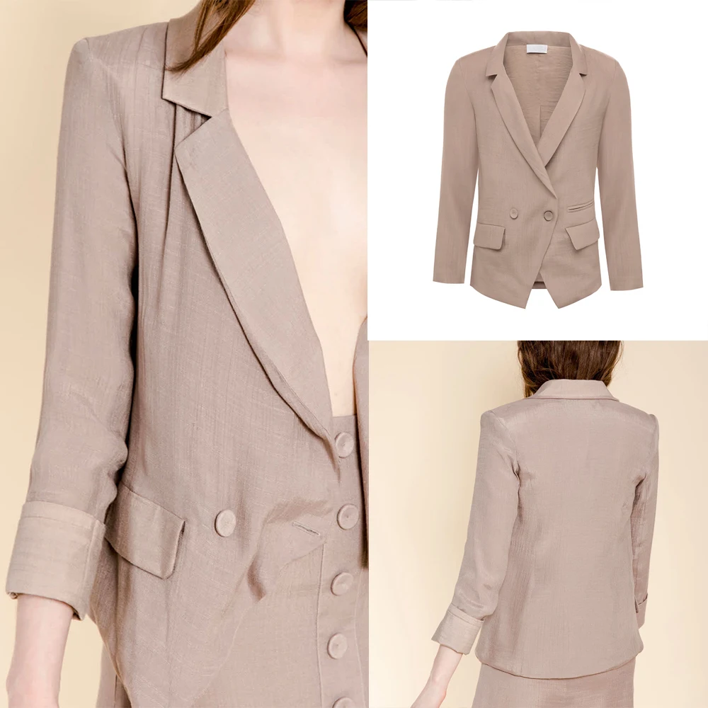 

Пикантное платье-блейзер из 2 предметов, костюмы, повседневный двубортный льняной пиджак и трапециевидная юбка, Женская деловая повседневная одежда для офиса