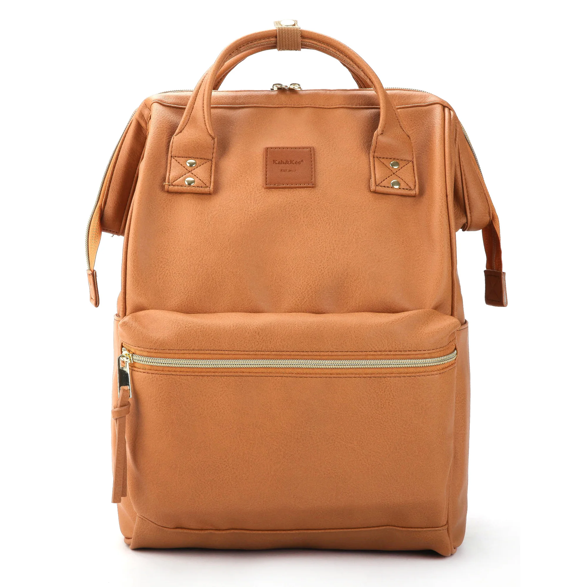 Camel Beige Kah& Kee кожаный рюкзак сумка для подгузников с отделением для ноутбука дорожная школьная сумка для женщин и мужчин - Цвет: Camel Beige