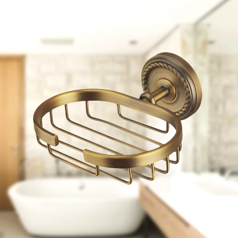 ABUI-1 Pc Soap Holder Solid Brass Bath Wall Mounted Shower Vintage Antique Soap Dish Shelf Basket Tray Holder for Home Bathroom