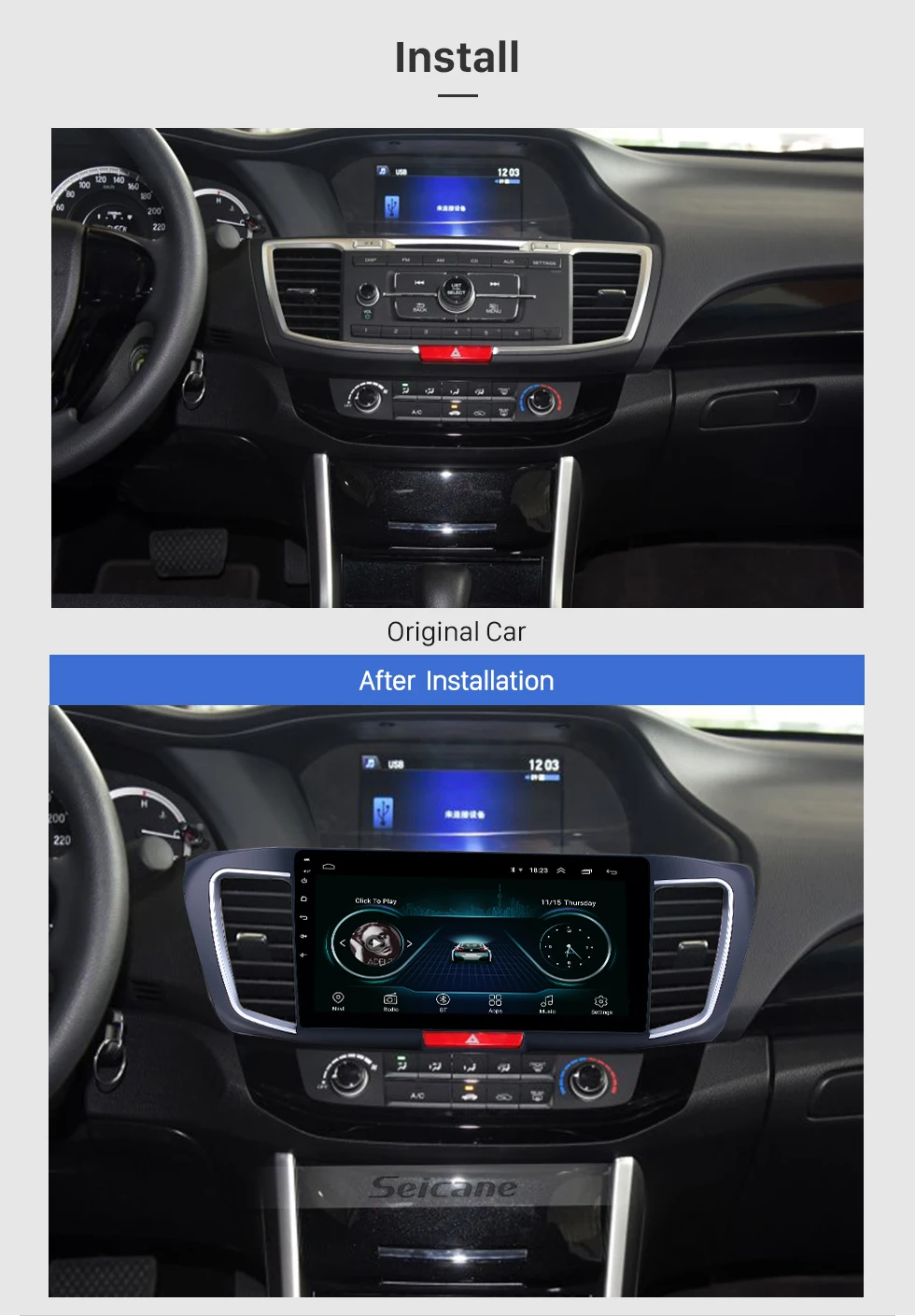 Perfect Seicane 10.1 inch Android 8.1 Car GPS Navigation Radio Stereo for 2013 Honda Accord 9 2.0L Low version Unit support Carplay TPMS 1