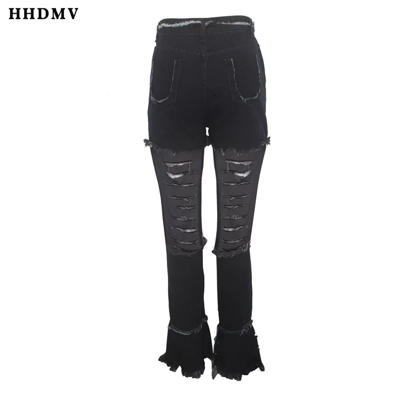 HHDMV GHSF12084 Модные женские джинсовые шорты длинные штаны с высокой талией с карманами, дырочками, дырочками, в стиле хип-хоп, джинсовые длинные штаны