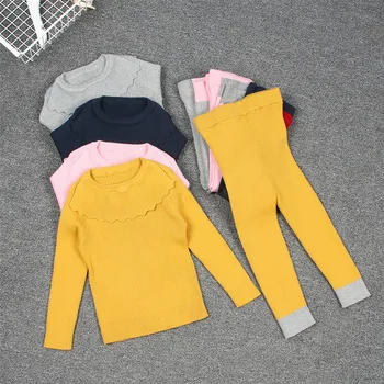 

Kids Ribbed 2pc Set Autumn Baby Girl Winter Clothes Sweaters Suits Pants Bottoming Shirt Children's Clothing 1-6 Years E0323