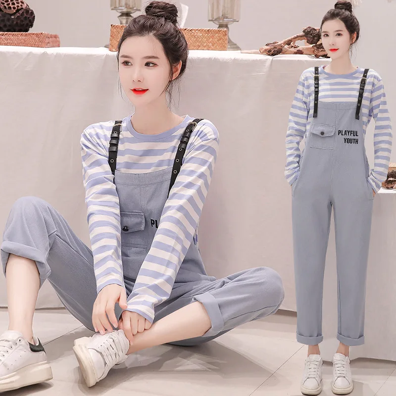 

2020 Spring New Style INS Online Celebrity by Age Embroidered Pregnant Women Cowboy Suspender Pants And Pure Cotton Color Stripe