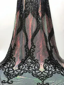 

Latest French Nigerian Laces Fabric 2019 High Quality Sequins Tulle African Laces Fabric Wedding African French Black Tulle Lace