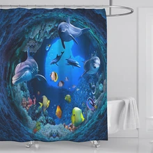 אוקיינוס חוף ים מקלחת Theme ומחצלת סט כוכב ים דולפין עמיד למים אמבטיה בד מודרני(China)