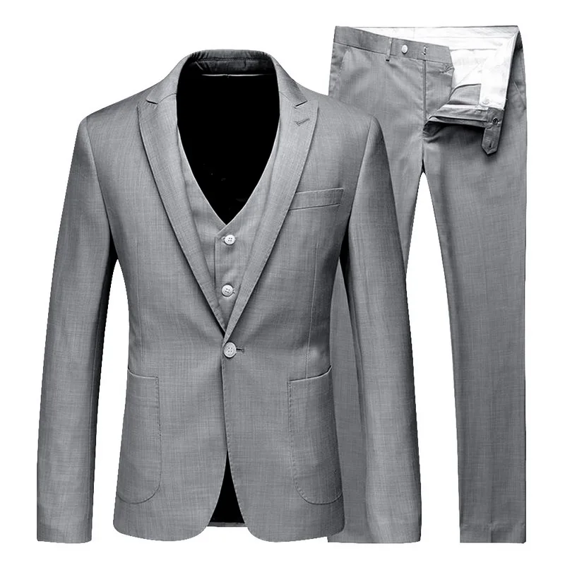 PUI men TIUA, мужские одноцветные классические Пиджаки, комплект из 3 предметов, деловой блейзер+ жилет+ брюки, комплекты, весна-осень, тонкий свадебный комплект