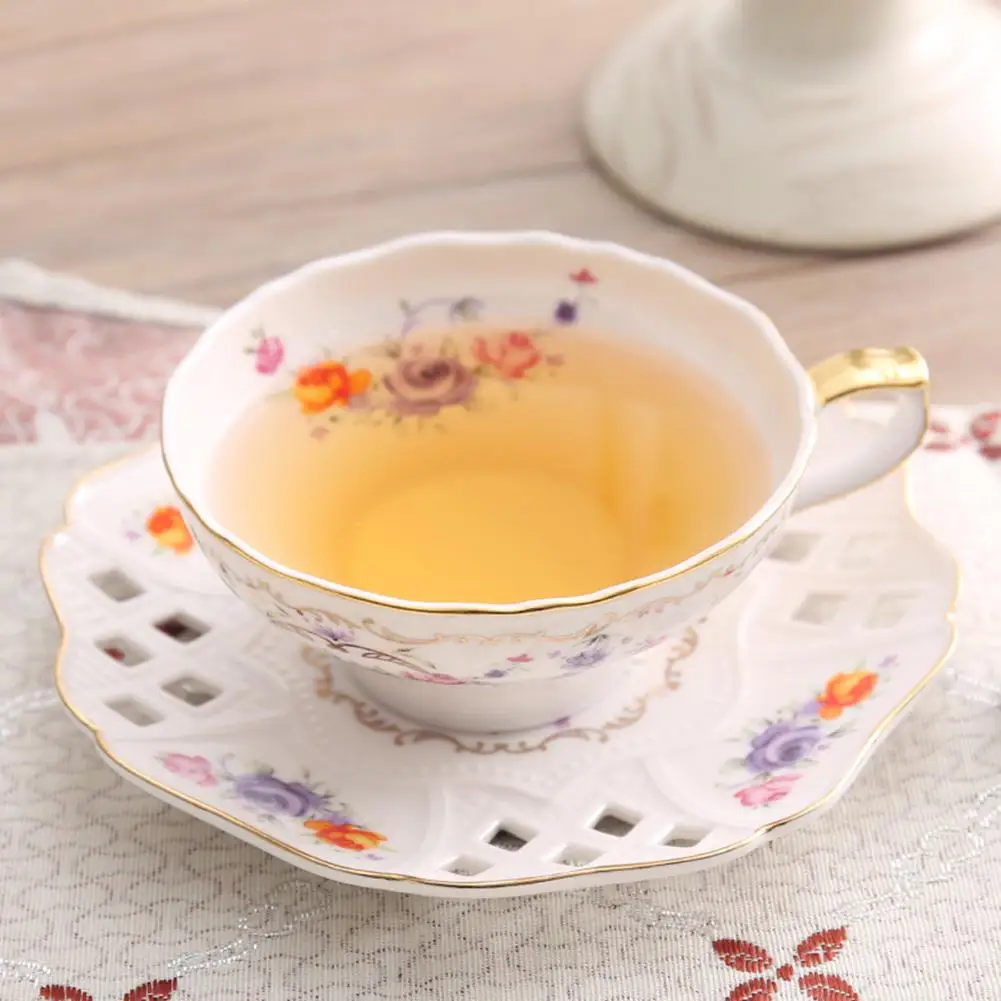 

GloryStar 2Pcs/Set 160mL Floral Pattern Ceramic Drinkware Set(1pc Coffee Cup+1pc Saucer)