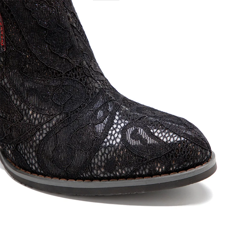 French Retro Genuine Leather Ladies Ankle Boots Shoes Handmade Lace Metal Dark Gothic High Thick Heels Shoes Women's Basic Boots (1)