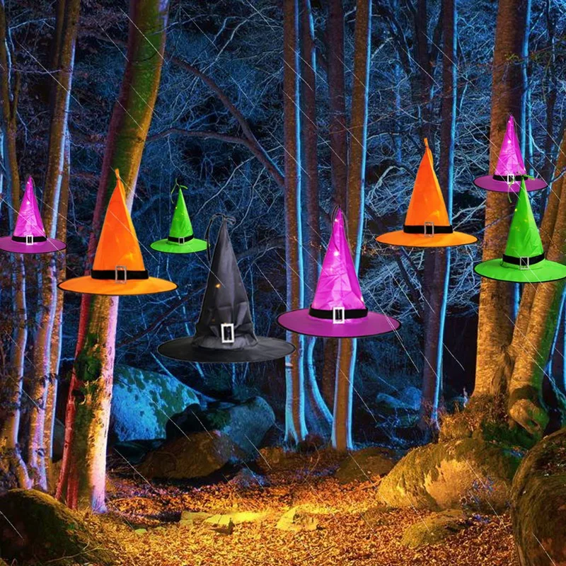 8Pcs Halloween Decorations Led Lighted Witch Hats Hanging Glowing with