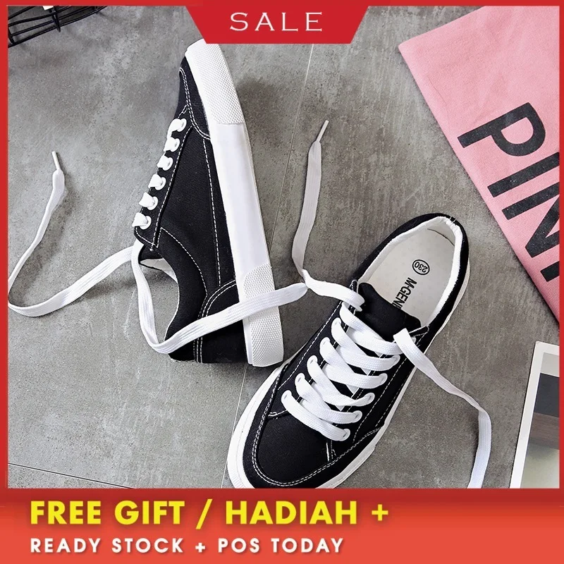 

Women sneakers 2019 new arrivals fashion lace-up black/white women shoes solid sewing shallow casual canvas shoes women