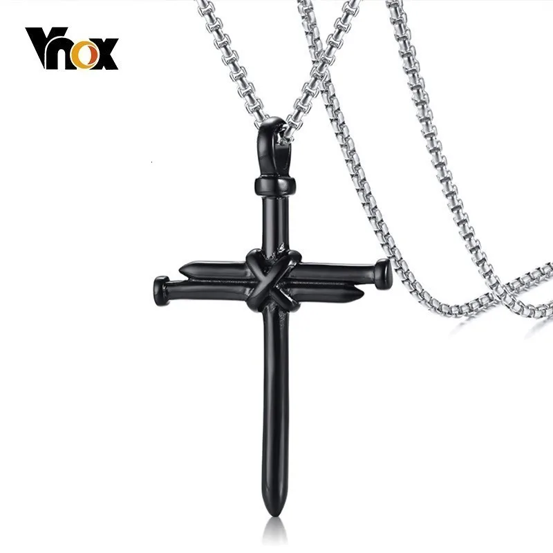 Vnox, уникальный кулон в виде Креста для мужчин, ожерелья из нержавеющей стали, Религиозные ювелирные изделия в стиле панк, Христианская молитва, мужские ожерелья