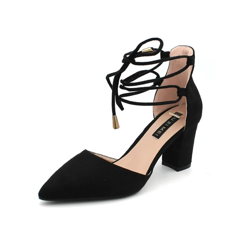 

8855-1,8276-1 Spring 2019 New Style WOMEN'S Shoes Fashion Bandage Cloth High Heel Shoes Shallow Mouth Pointed