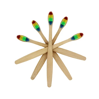 

10PCS Colorful Bamboo Toothbrush Novelty Rainbow Wood Teeth Brush Soft-bristle Bamboo Fibre Wooden Handle