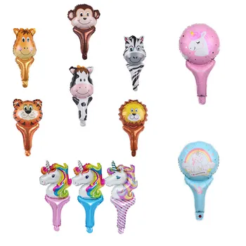 

10pcs/lot Cartoon unicorn rainbow Hand Sticks Foil Balloons Baby Birthday Wedding Party Decorations Air Globos Kids Toys