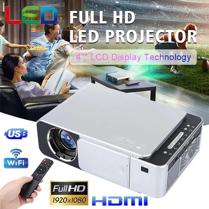 

T6 LED 4K Full HD Projector HDMI USB SD Mini LCD Home Cinema Theater Media Player 16:9 Portable Support Phone Wifi Same Screen
