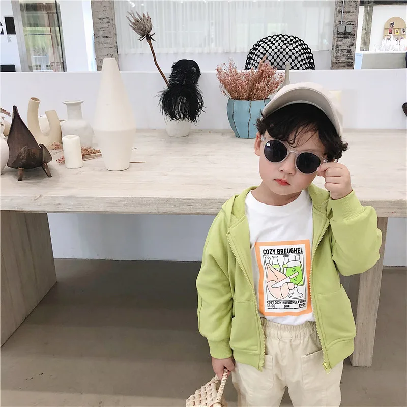 Spring New Arrival Korean style cotton pure color casual sport all-match knnited hooded coat for cute baby girls and boys | Детская