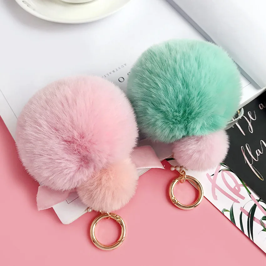 

Fake Fur Ball Pompom Keychain Pompon Pearl Key Chain llaveros porte clef Key Ring sleutelhanger Bag Charm chaveiro