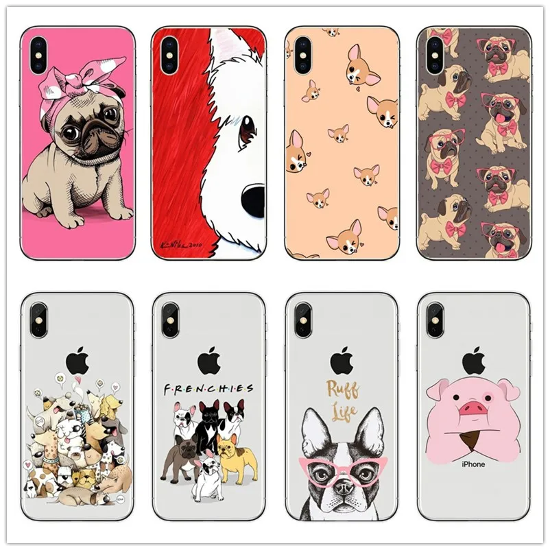 

Cute Puppy Pug Bunny Cat Princess Meow French Bulldog case For iPhone 7 6 6S 8 8plus X XS Max xr 5 5S SE Soft Phone Cases Funda