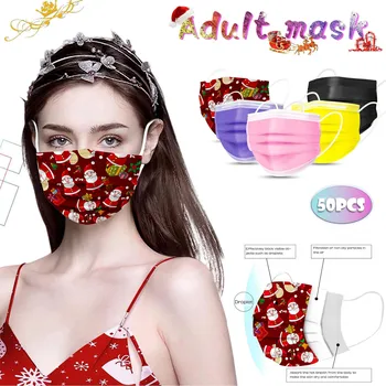 

10pc Adult Mask Disposable Melt Blown 3 Layer Earring Face Mask Mixed Christmas Print Mascarillas Multicolor Mouth Mask Маска