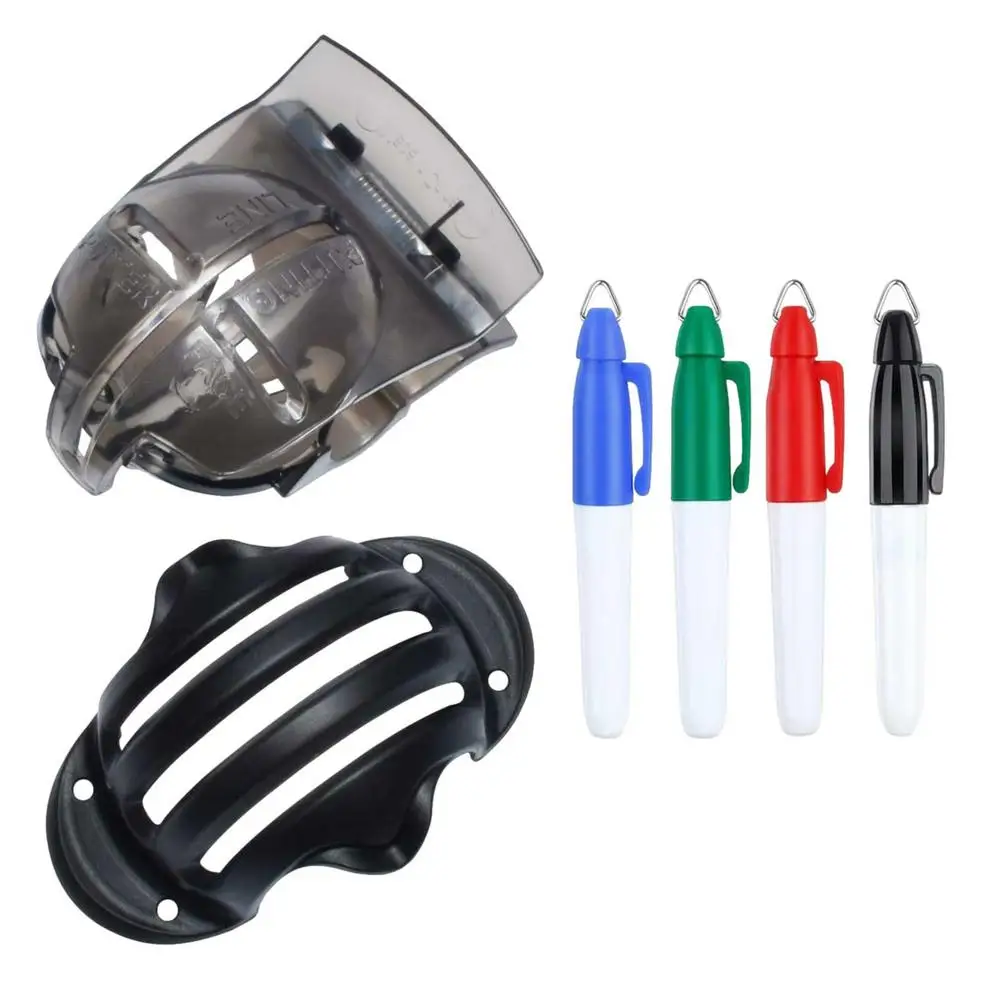 Golf Ball Triple Track 3 Line Marker Chrome Stencil +4Pcs Pen Liner Drawing Tool Marking Kits |