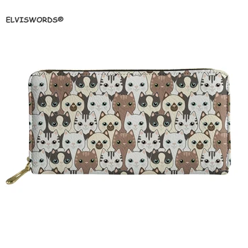

ELVISWORDS Funny Puzzle Cats Print Long Wallet Women Girl Travel Clutch Purse Portable Card Bag Cute Animal Design Money Bags
