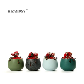 

WIZAMONY Chinese Kung Fu Jingdezhen tea caddy Pottery canister container Teaware for puer Oolong tea storage chests tea