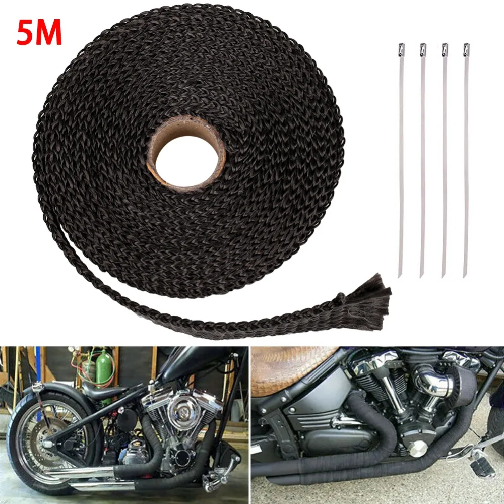 5M Roll Fiberglass Heat Shield Moto Exhaust Header Pipe Heat Wrap Tape Thermal Protection Manifold Header Insulation Cloth Roll