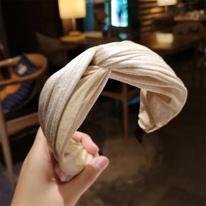 Beige 1 шт., модный стиль, для женщин и девочек, одноцветная ободок, винтажная повязка на голову, для женщин и девушек, Корейский крест, атласные аксессуары для волос, головной убор - Цвет: Beige