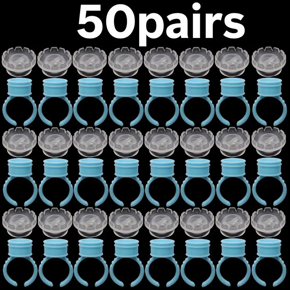 50 Pairs 5/500 пар, набор инструментов для ресниц, пластиковый голубой глаз, клей для ресниц, держатель, кольцо, поддон+ цветочная чашка для наращивания ресниц, инструменты для макияжа - Цвет: 50 Pairs