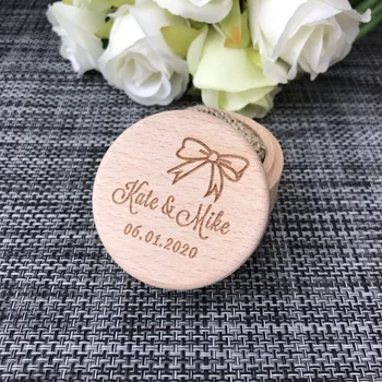 

Personalized Rustic Wooden Wedding Ring Holder Customized Your Names and Wedding Date Ring Bearer Box