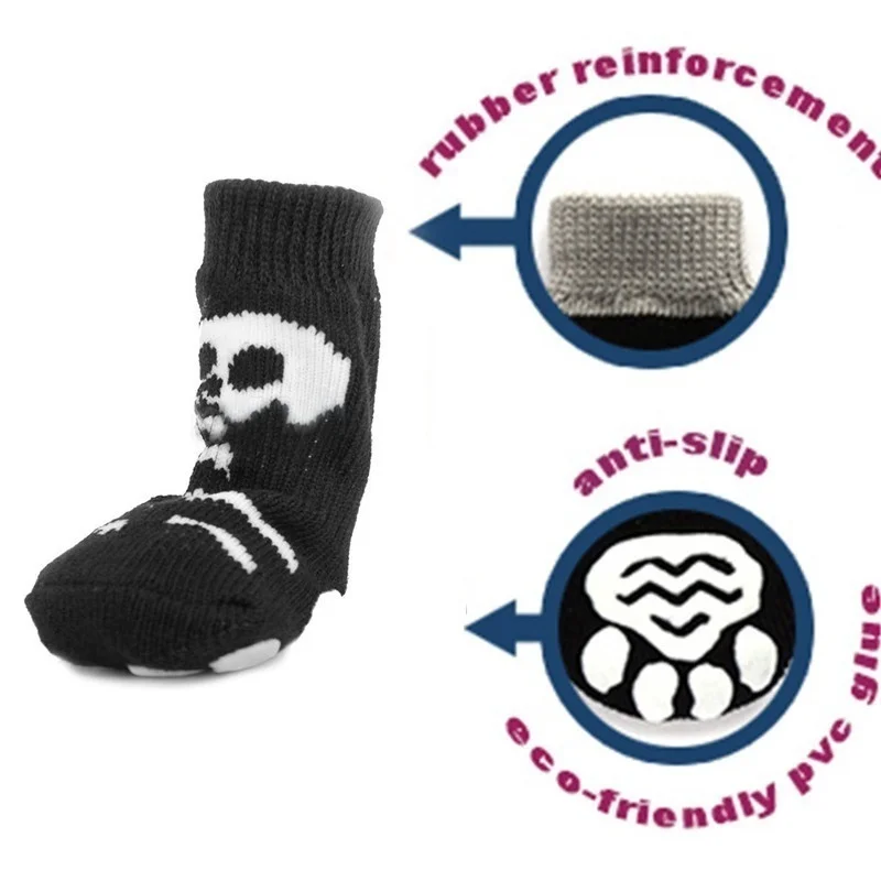 4PCS Anti-Slip Dog Shoes Pet Knitted Socks Cotton Small Medium Pets Booties No-Slip Paw Sole Dog Cat Puppy Doggie Shoes M L XL