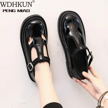 

2020 Autumn Women Patent Leather Platform New Shoes Lolita JK Uniform Female Flat Fashion Casual Black Shoe Ladies Moccasins