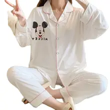 

Disney Mickey Pajama Sets for Women Long Sleeve O-neck Singer Breasted Comfortable Leisure Sleepwear Soft Sweet Women Set Outfit
