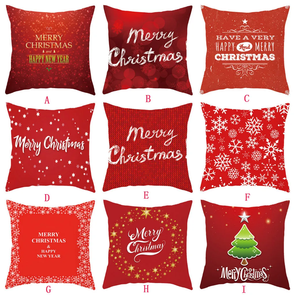 

Christmas Cushion Cover Short Plush Pillowcase Square Letter Print Sofa Waist Throw Pillows Coussin Decoratif Xmas Pillow Cover