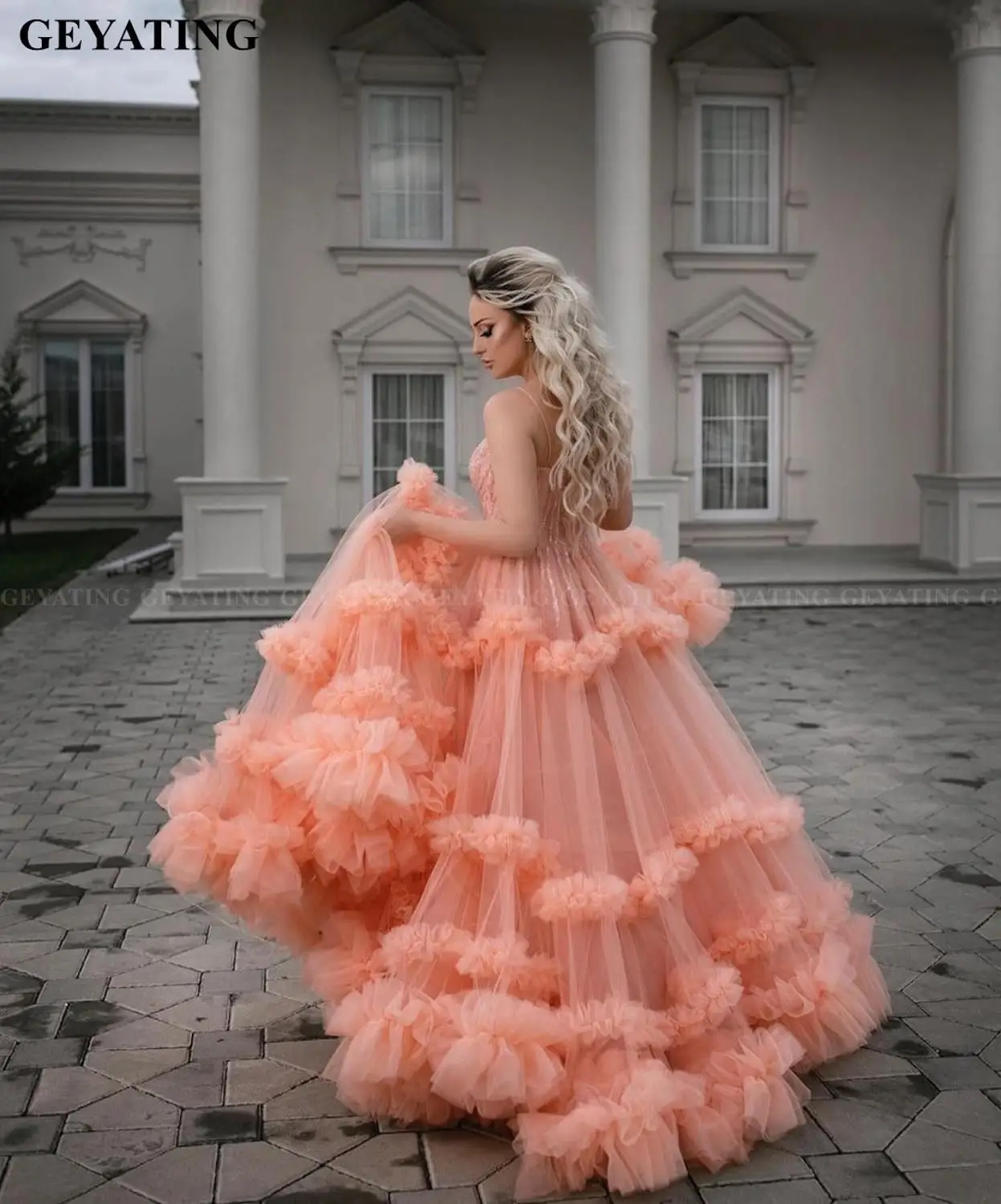 Vestidos de 16 años, арабское Коралловое Тюлевое Пышное Бальное Платье, пышные платья пикантные тонкие бретельки, бисерные Бальные платья из Дубаи - Цвет: Same as picture