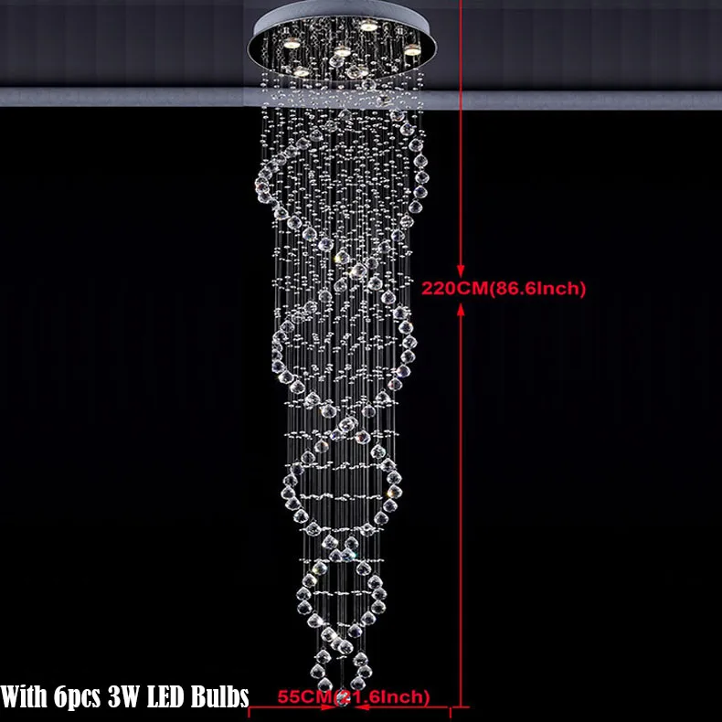 D55CM H220CM Современный минималистский светодиодный хрустальная длинная люстра двухэтажная вилла вращающаяся гостиная большая Подвесная лампа - Цвет абажура: D55CM H220CM