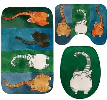 

CAMMITEVER Cartoon Cats Carpet Set Bathroom Non-Slip Bath Mat Bathroom Carpet Decor Bath Toilet Seat Tank Cover
