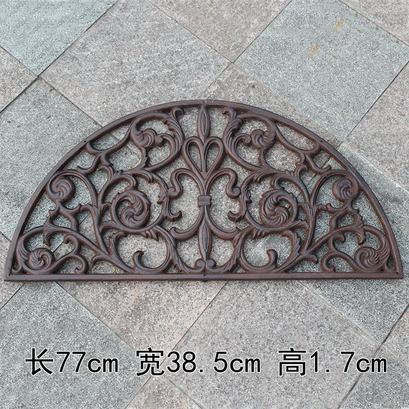 Dibor Antique Brown Ornate Semi Circular Crescent Scrolled Cast Iron Doormat 