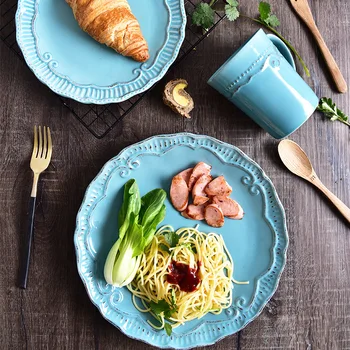 

Tableware Ceramic Dinner Plate Set Dish 8/10 Inch Porcelain Cute Dessert Plate Dinnerware Steak Plate Salad Bowl Embossed Disc
