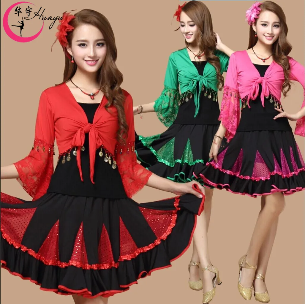 

Ella Square Dance Latin Dance New Style Shawl Sequin Big Skirt Three-piece Set-Hy2205