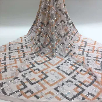 

2020 Arrival Sequins Lace Fabrics African Nigerian Tulle Mesh Lace Fabric for Wedding Tulle Lace Fabrics with Multicolor Sequins