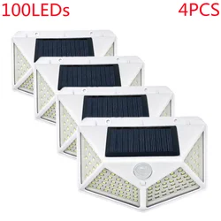 Applique murale solaire à 100 LED avec capteur de mouvement, imperméable, 3 modes d'éclairage, luminaire décoratif d'extérieur, idéal pour un jardin ou une rue 