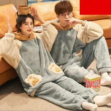 Robe Sets Couple Pajamas Autumn Winter Models Men Women Cute Thickened Velvet Antlers Winter Pajamas Sleepwear Women Pajama Sets