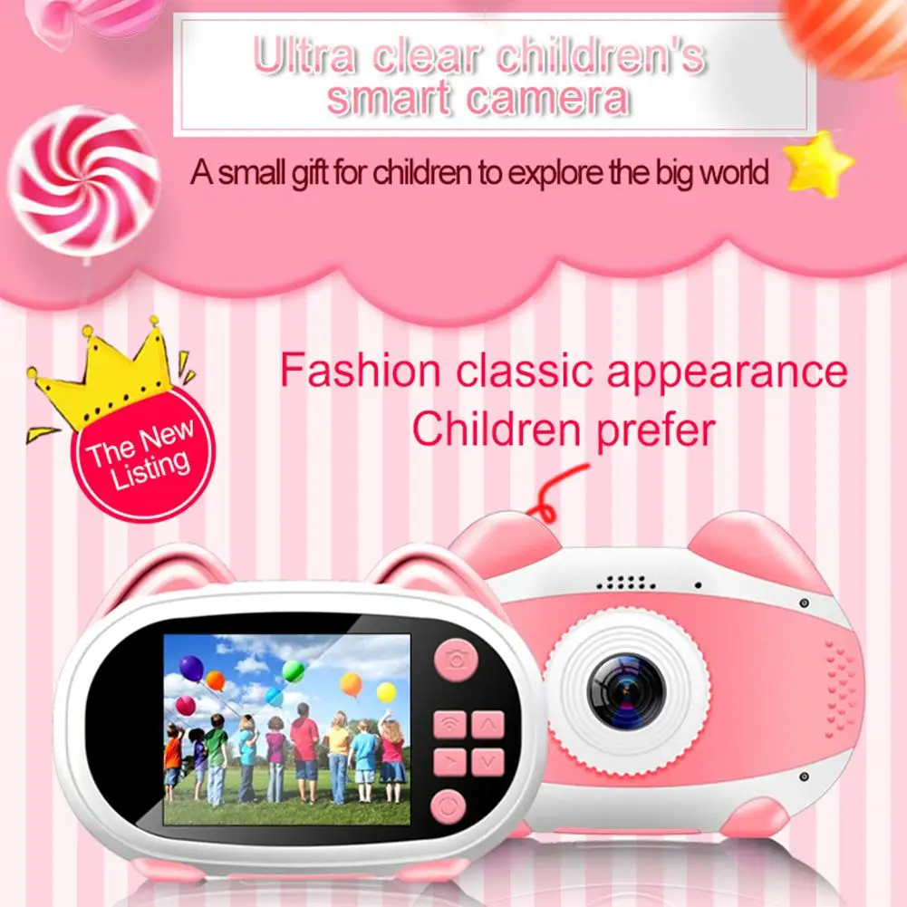 12 Million Pixels Smart WiFi Kids Digital Camera Cartoon Cat HD 1080p Student Travel Camera with Charger Cable 1920 x 1080P