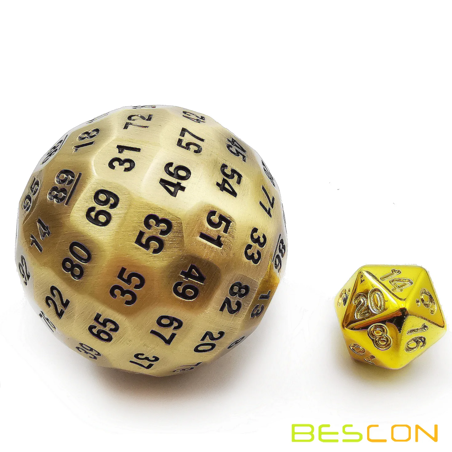 Bescon Solid Metal 100 Sided Dice, Game Dice D100,Giant Polyhedral Metal 100 Sides Dice 50MM in Diameter (1.97in), Ancient Brass 3