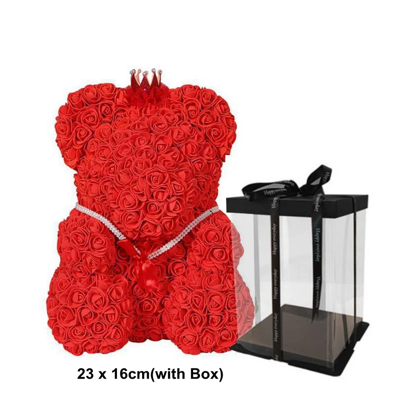 Романтическая Подарочная коробка на День святого Валентина, ПЭ Роза, медведь, искусственная Роза, украшение, мультфильм, мать подруги, детский подарок, медведь, куклы, вечерние, Декор - Цвет: 23cm