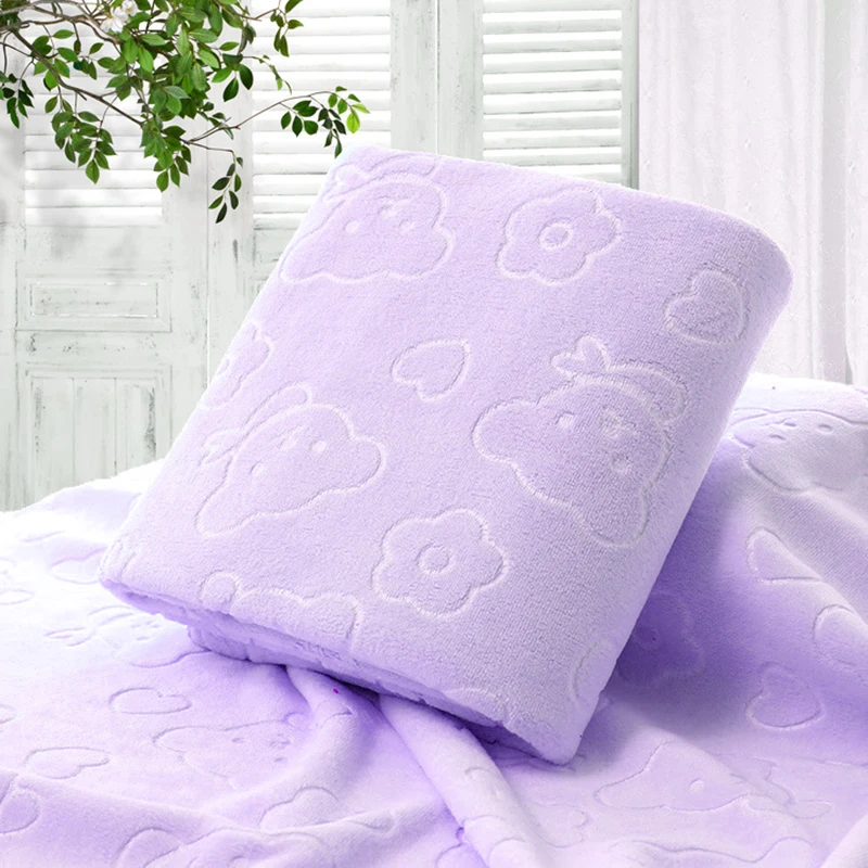 Ultrafine Fiber Quick-dry Towel Bear Cartoon Microfiber Absorbent Beach Bath Towels Kitchen Clean Absorbent Towels Solid Color - Цвет: purple