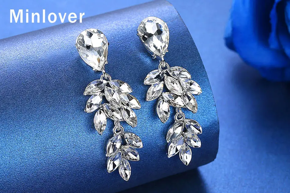Minlover европейские листья невесты Висячие серьги для женщин серебряного цвета кристаллическое Украшение «конский глаз» серьги-капельки с имитацией листьев ювелирные изделия MEH1045
